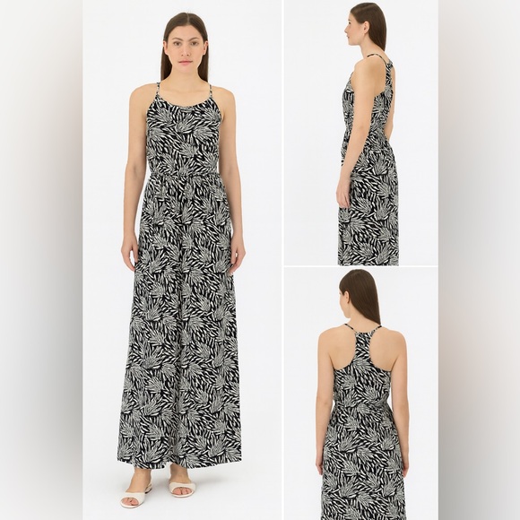 Banana Republic Dresses & Skirts - NWT Banana Republic Black White Leaf Print Maxi Dress Sz 4 Sleeveless Racerback